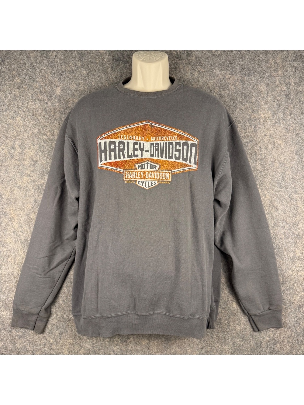 Harley Davidson Greenville SC Sweatshirt Gray Orange White Black Skull XL 422